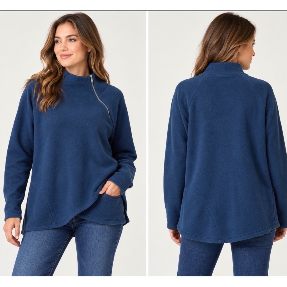 Athleta Cozy Karma Asym Pullover 2X Navy Fleece Asymmetrical Zip Sweatshirt